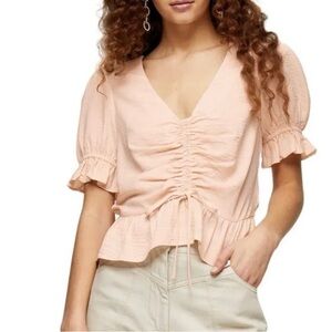 Topshop Margot peplum ruched tie ruffled sleeve top NWT'S size 6